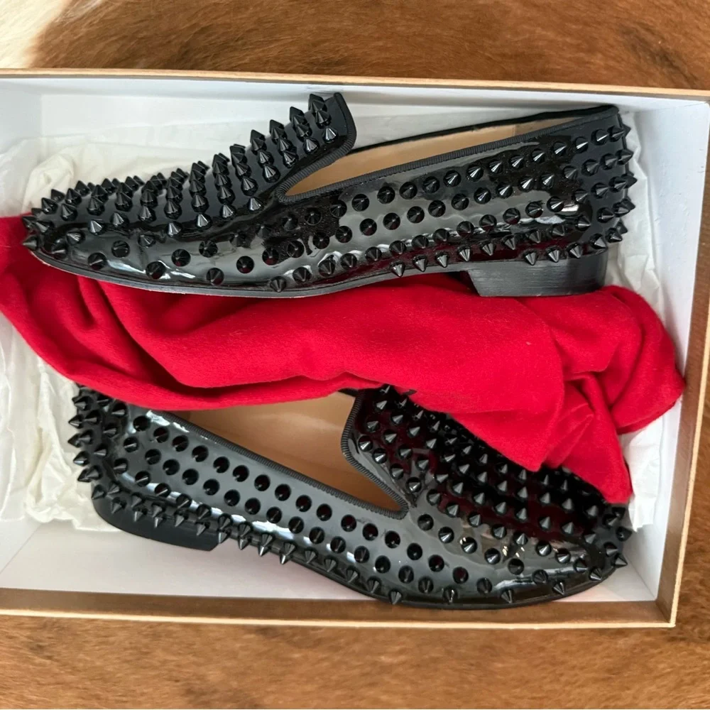 Christian Louboutin Black Studded Loafers - Picture 2 of 7